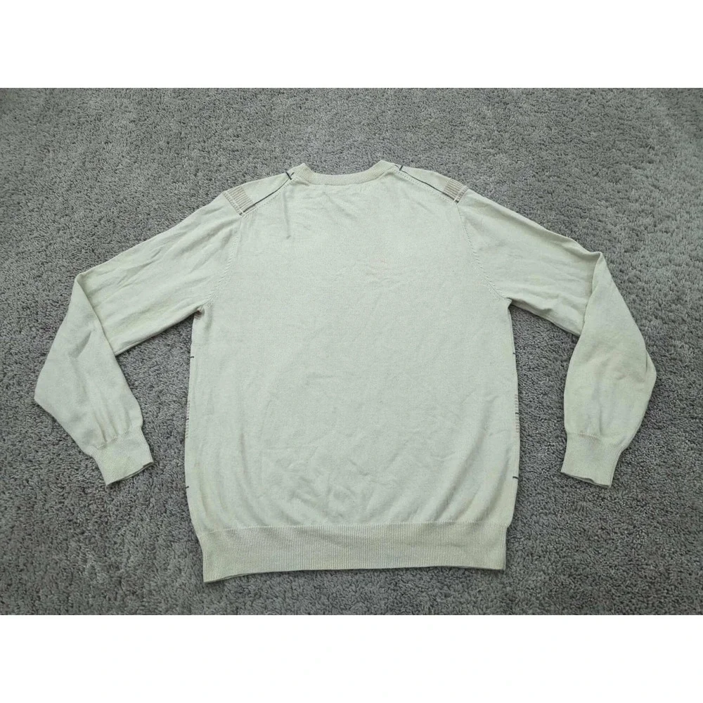 Pronto Uomo Sweater‎ Mens Large Beige Plaid Cotton 5% Cashmere Crewneck Pullover